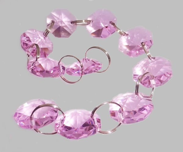 10 Strands Soft Pink 14mm Octagon Chandelier Drops Glass Crystals 2m Garland Beads Droplets 3