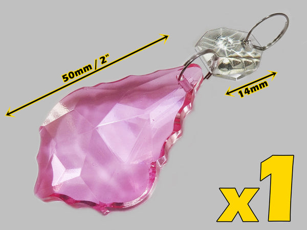 1 of Rose Pink Cut Glass Leaf 50 mm 2" Chandelier Crystals Drops Beads Droplets Light Lamp Part