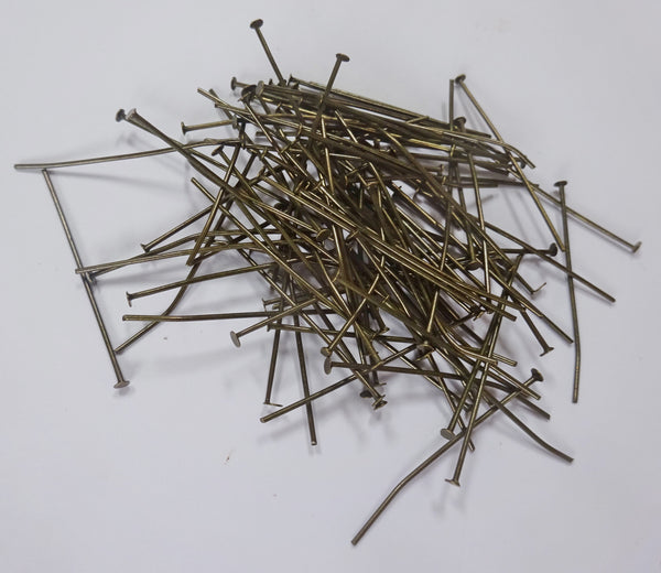 100 x 38mm 1.5 inch Headed Pins in Antique Brass for Chandelier Links for Glass Droplets Crystals Beads Drops 1