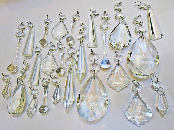 24 Chandelier Drops Crystals Cut Glass Beads XL Droplets & Standard Clear Prisms Hanging Pendants 4
