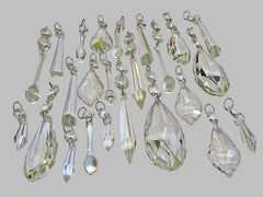 24 Chandelier Drops Crystals Cut Glass Beads XL Droplets & Standard Clear Prisms Hanging Pendants colourless