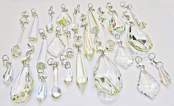 24 Chandelier Drops Crystals Cut Glass Beads XL Droplets & Standard Clear Prisms Hanging Pendants 2