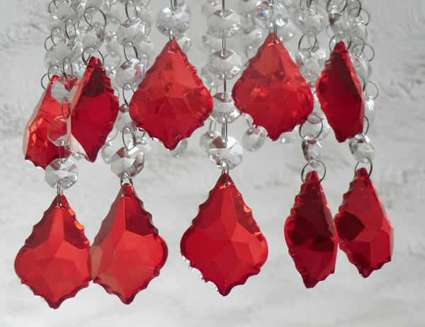 20 Red Chandelier Drops Beads Droplets Cut Glass Crystals Prisms Lamp Light Parts - Seear Lights