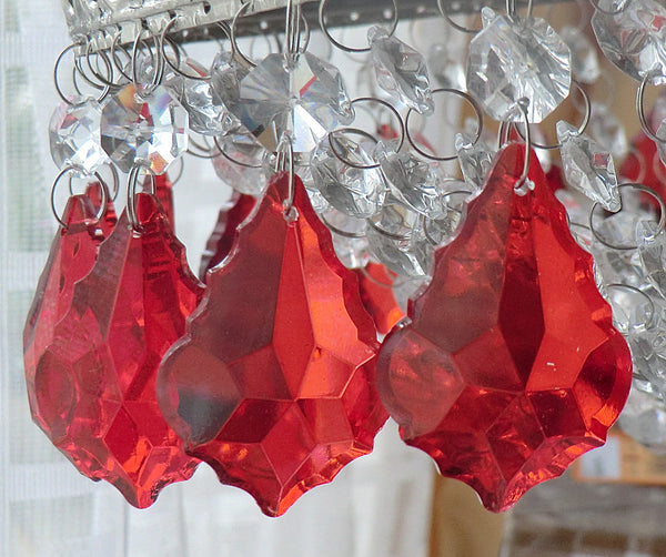 24 Chandelier Drops Mix 6 Designs Colours Cut Glass Crystals Beads Prisms Droplets Lamp Light Parts 9