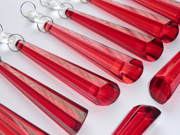 20 Red Chandelier Drops Beads Droplets Cut Glass Crystals Prisms Lamp Light Parts - Seear Lights