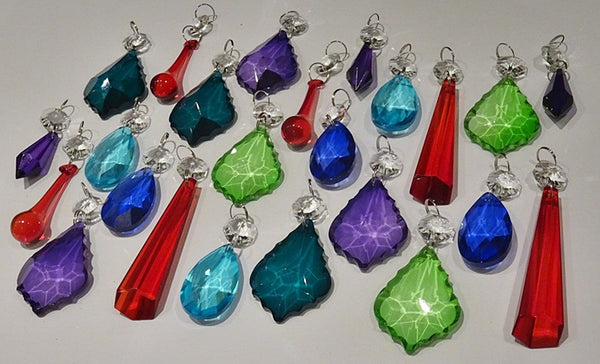 24 Chandelier Drops Mix Colour Crystals Beads Prisms Droplets 7