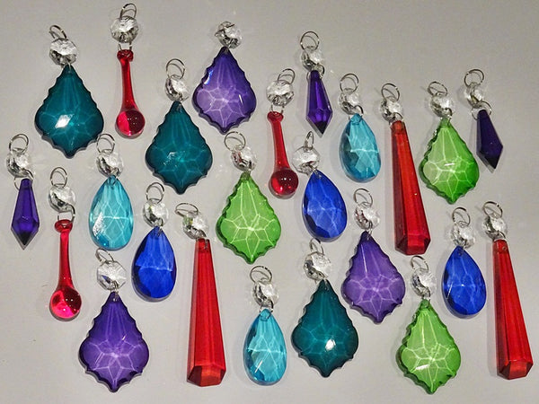 24 Chandelier Drops Mix 8 Designs Colours Cut Glass Crystals Beads Prisms Hanging Pendant Droplets 6
