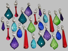 24 Chandelier Drops Mix 8 Designs Colours Cut Glass Crystals Beads Prisms Hanging Pendant Droplets