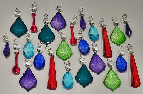 24 Chandelier Drops Mix 8 Designs Colours Cut Glass Crystals Beads Prisms Hanging Pendant Droplets 3