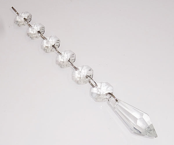 1 Clear Glass Torpedo Strands 5.5" 137mm Chandelier Crystals Chain of Drops Beads Droplets - Seear Lights