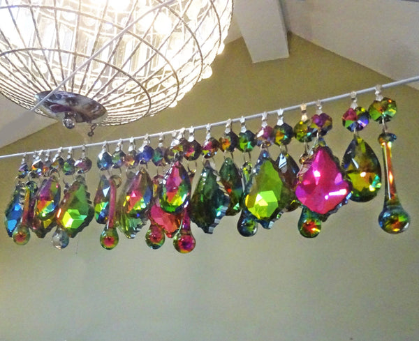 24 Vitrail Iridescent Chandelier Drops Cut Glass Crystals Beads Droplets Set Silver Backed Decorations 4