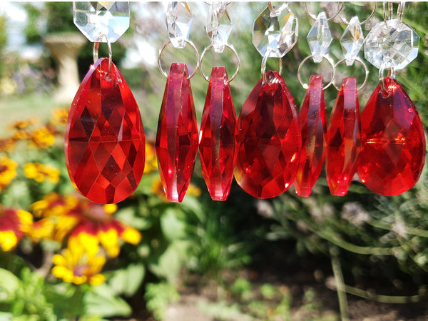 12 Red Oval 37 mm 1.5" Chandelier Crystals Drops Beads Droplets Christmas Wedding Decorations 8