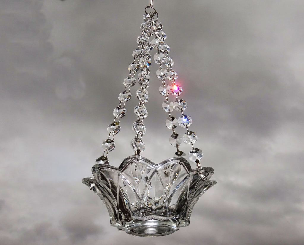 Clear Glass Chandelier Tea Light Candle Holder Wedding Event or Garden Feature 1