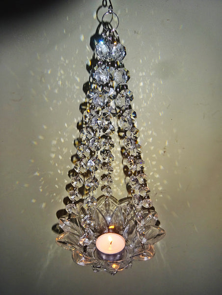 Clear Glass Chandelier Tea Light Candle Holder Wedding Event or Garden Feature 10