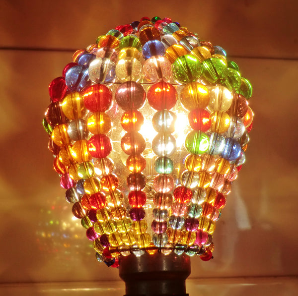 Chandelier Bead Light Bulb GLS Multi Colour Rainbow Glass Cover Sleeve Lampshade Alternative Beaded 9
