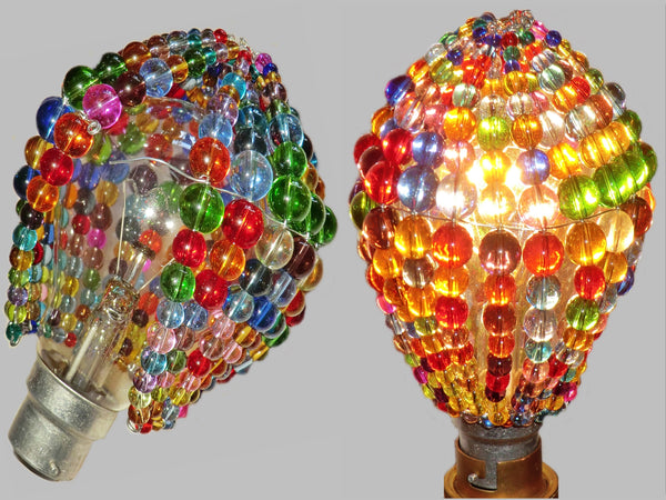Chandelier Bead Light Bulb GLS Multi Colour Rainbow Glass Cover Sleeve Lampshade Alternative Beaded
