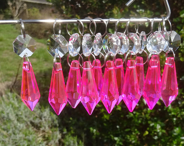 Hot Pink Cut Glass Torpedo 37 mm 1.5" Chandelier Crystals Drops Beads Droplets Light Parts 6