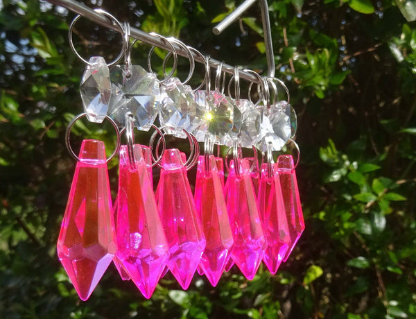 Hot Pink Cut Glass Torpedo 37 mm 1.5" Chandelier Crystals Drops Beads Droplets Light Parts 12