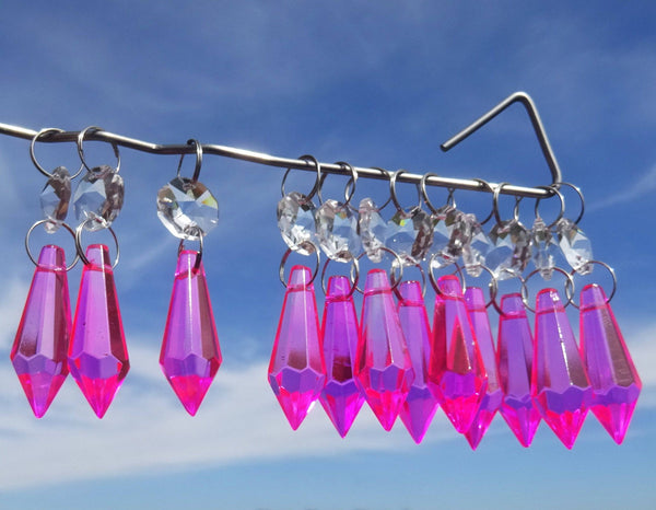 12 Hot Pink Torpedo 37 mm 1.5" Chandelier Crystals Drops Beads Droplets Garden Decorations 1