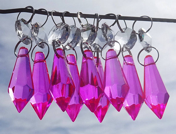 Hot Pink Cut Glass Torpedo 37 mm 1.5" Chandelier Crystals Drops Beads Droplets Light Parts 3