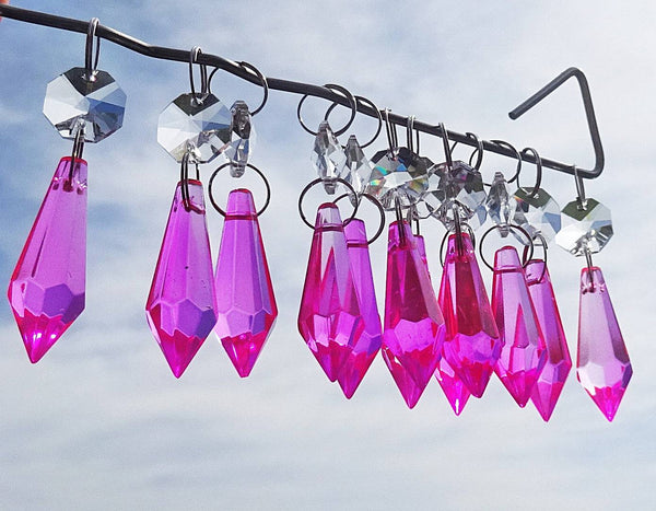 20 Hot Pink Chandelier Drops Crystals Droplets Beads Cut Glass Prisms Lamp Light Parts Drops 10