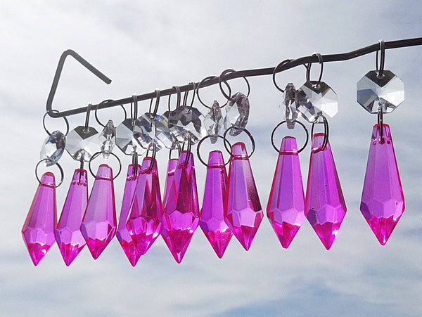 Hot Pink Cut Glass Torpedo 37 mm 1.5" Chandelier Crystals Drops Beads Droplets Light Parts 11