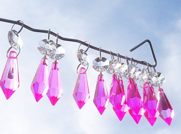 Hot Pink Cut Glass Torpedo 37 mm 1.5" Chandelier Crystals Drops Beads Droplets Light Parts 5