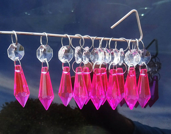 12 Hot Pink Torpedo 37 mm 1.5" Chandelier Crystals Drops Beads Droplets Garden Decorations 7