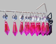 12 Hot Pink Torpedo 37 mm 1.5" Chandelier Crystals Drops Beads Droplets Garden Decorations