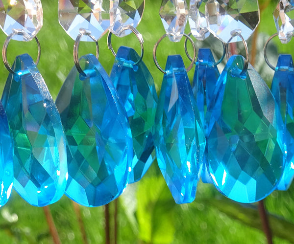 Teal Blue Cut Glass Oval 37 mm 1.5" Chandelier Crystals Drops Beads Droplets Light Parts 5