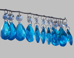 12 Teal Blue Oval 37 mm 1.5" Chandelier Crystals Drops Beads Droplets Christmas Decorations