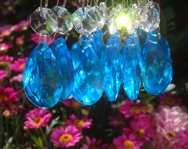 12 Teal Blue Oval 37 mm 1.5" Chandelier Crystals Drops Beads Droplets Christmas Decorations 7