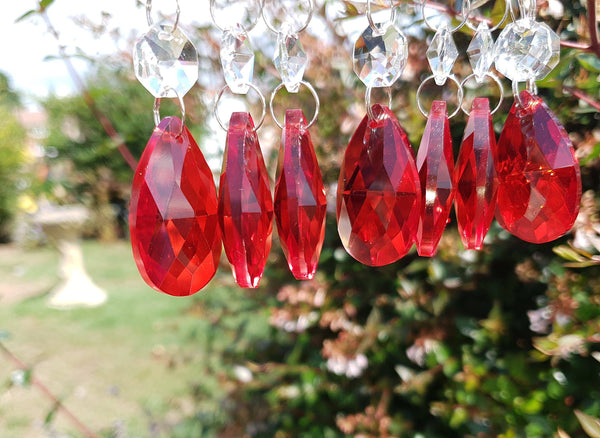 12 Red Oval 37 mm 1.5" Chandelier Crystals Drops Beads Droplets Christmas Wedding Decorations 12