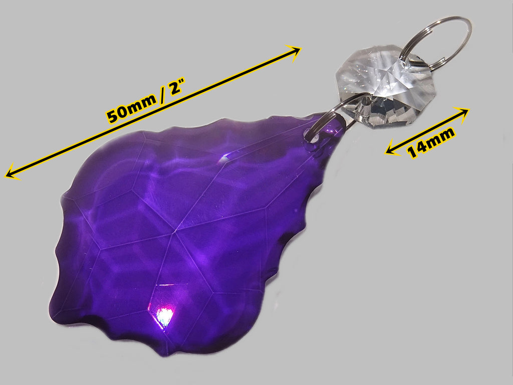 Purple Cut Glass Leaf 50 mm 2" Chandelier Crystals Drops Beads Droplets Light Lamp Parts 1