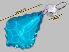 1 Teal Blue Cut Glass Leaf 50 mm 2" Chandelier Crystals Drops Beads Droplets Light Lamp Parts