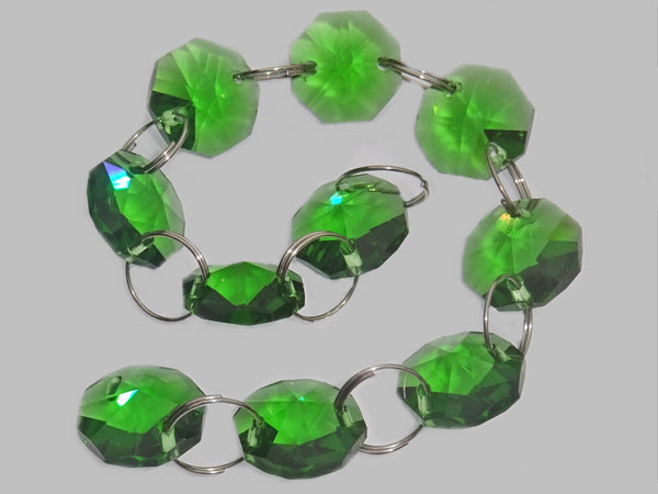 14mm Octagon Emerald Green Chandelier Drops Cut Glass Crystals Garlands Beads Droplets Parts 2