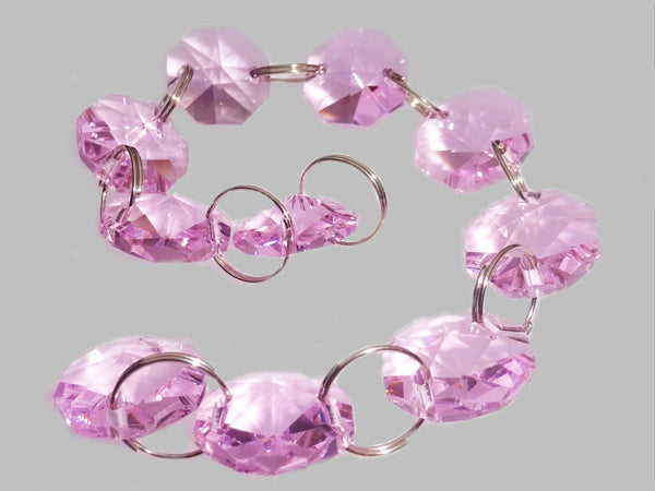 14mm Octagon Pastel Pink Chandelier Drops Cut Glass Crystals Garlands Beads Droplets Parts 2