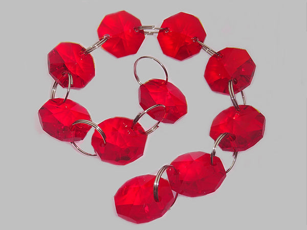 14mm Octagon Red Chandelier Drops Cut Glass Crystals Garlands Beads Droplets Light Parts 2