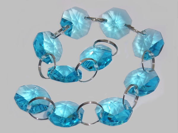 14mm Octagon Aqua Teal Blue Turquoise Chandelier Drops Cut Glass Crystals Garlands Beads Droplets 2
